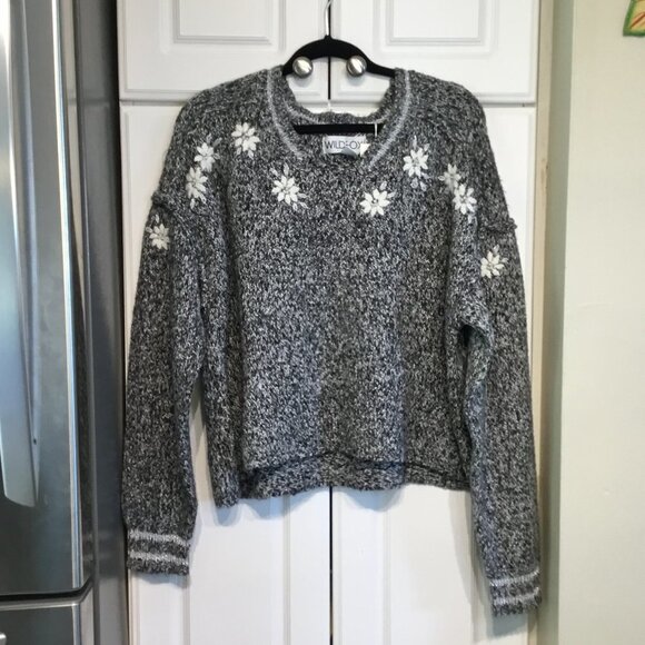 Wildfox Marled Popover Sweater w/Floral Details - Picture 1 of 4